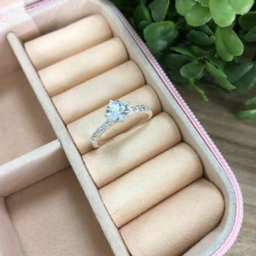 Anel de prata 925 solitário pedra redonda com cravejado 6mm