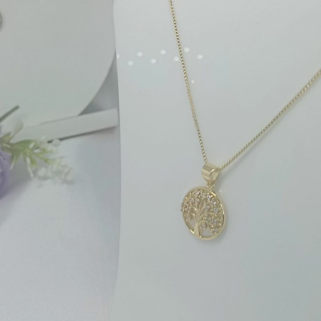 Corrente Semi Jóia Ouro 18k Arvore da Vida Cravejada