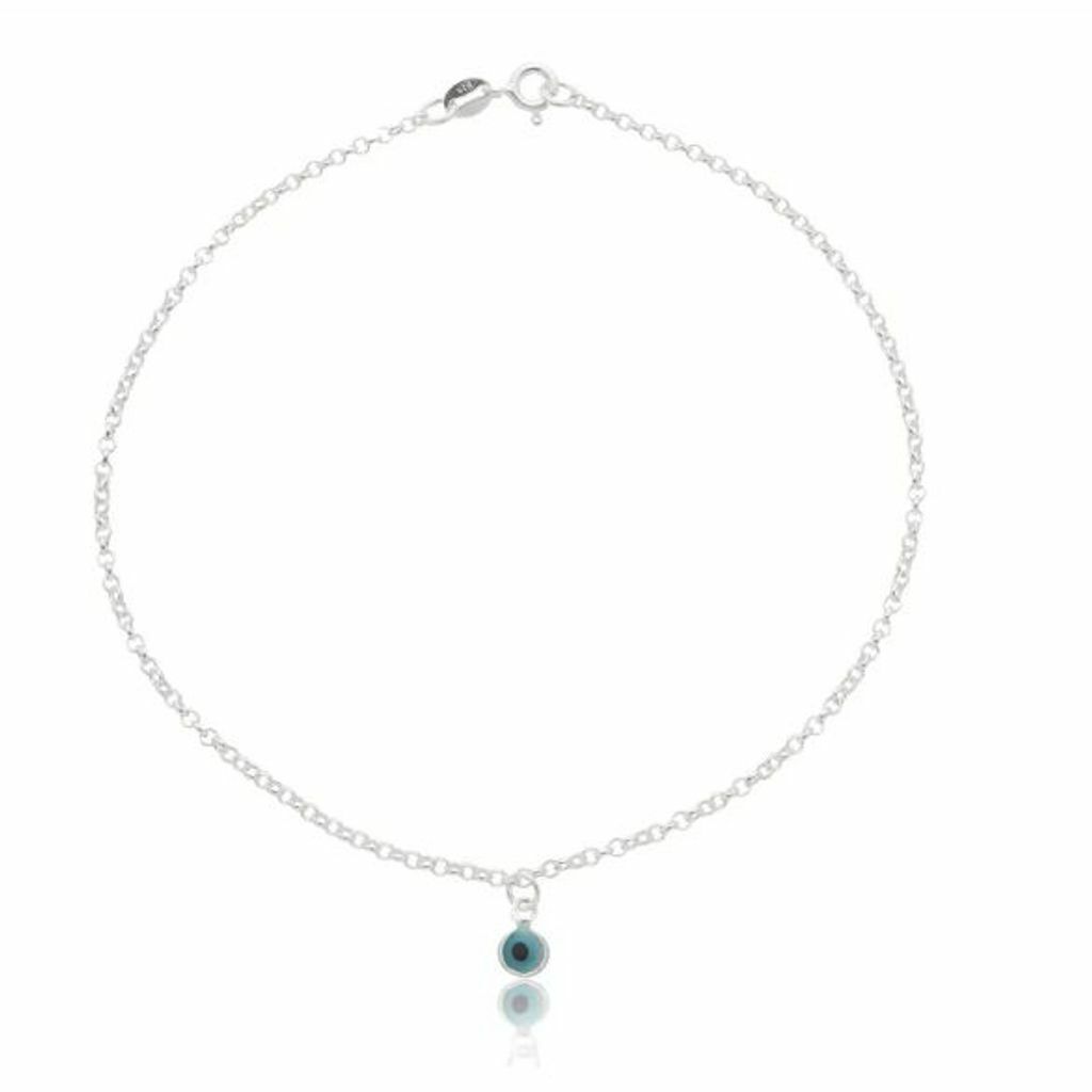 Tornozeleira de prata 925 mini olho grego claro 1,5gr