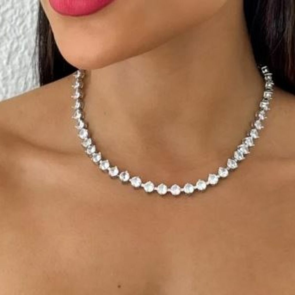 Colar Semi Jóia Ouro Prata Zircônia Swavarovisk