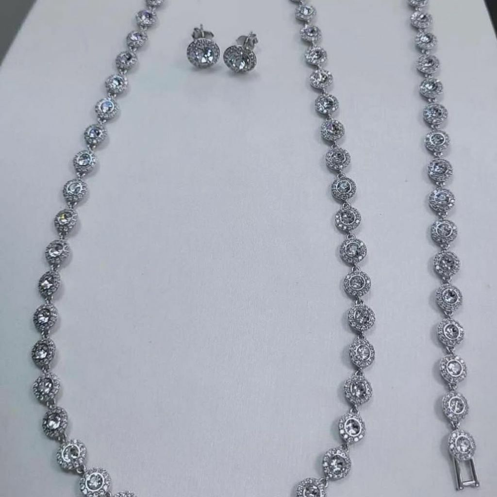 Colar Pedras Swarovski Prata 925 Italiana