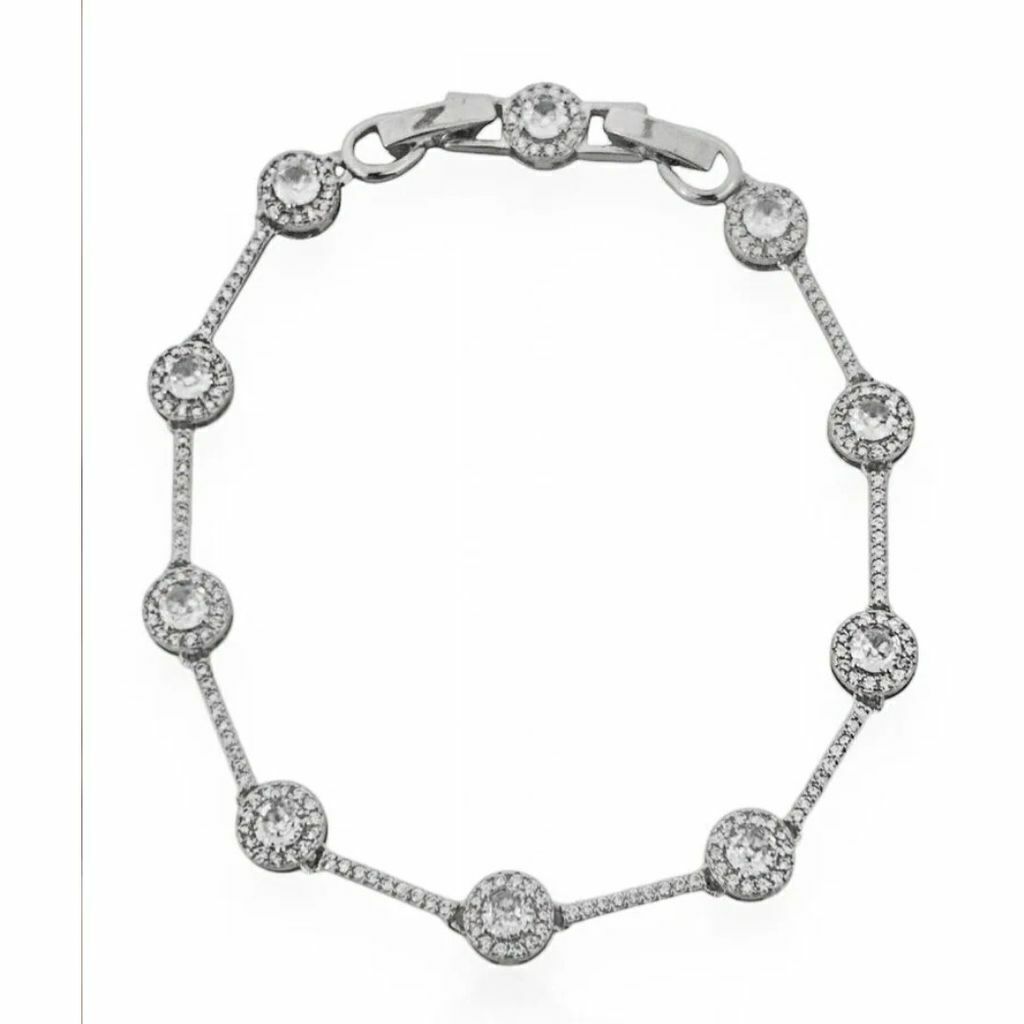 Pulseira Folheado a Prata 925 Corrente Cravejada e Ponto de Luz com Borda Cravejada