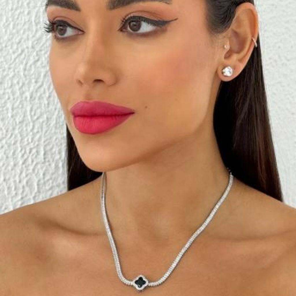 Colar Folh. Prata com Navetes Insp. VG Cristal