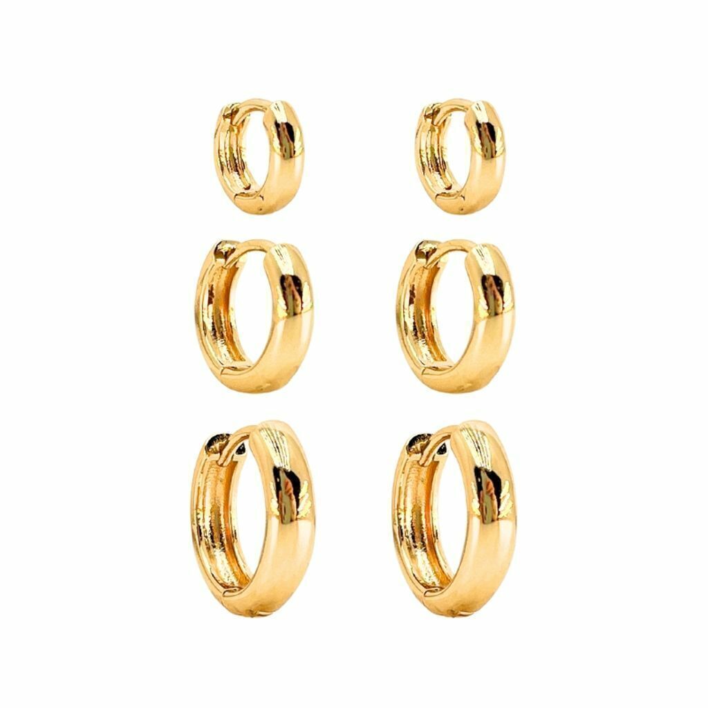 Brinco Trio Argolas Gota Liso Click Banhado a Ouro