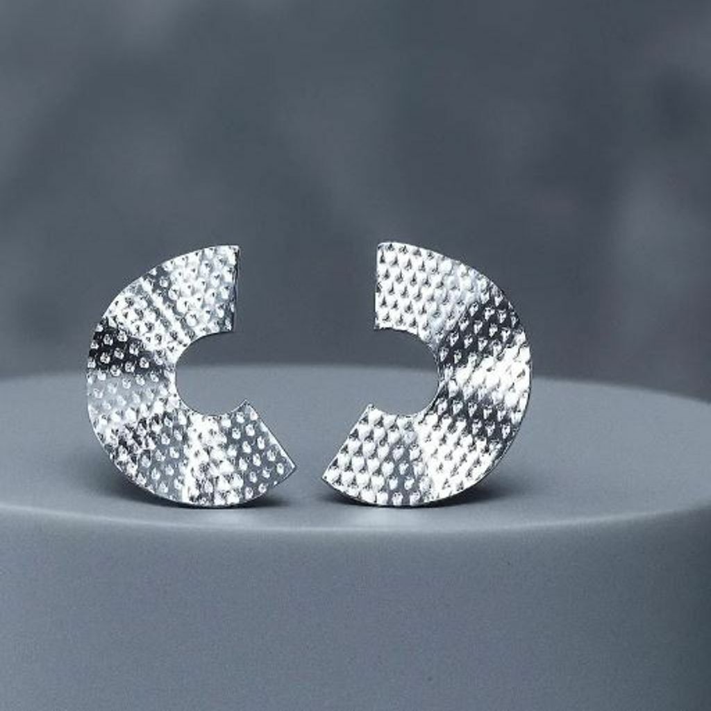 Brinco prata 925 Leque Detalhado e Pontilhado