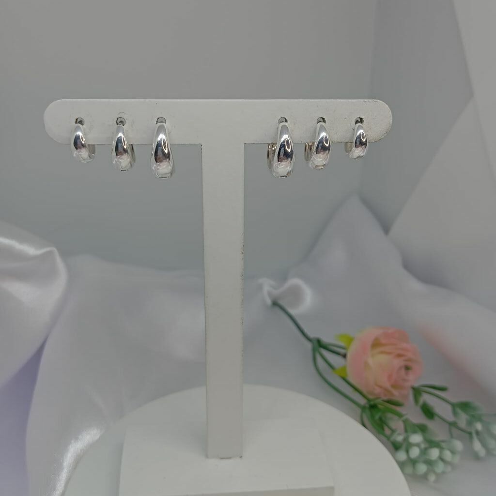 Brinco Trio De Argola Gota Prata 925 9/11/13mm