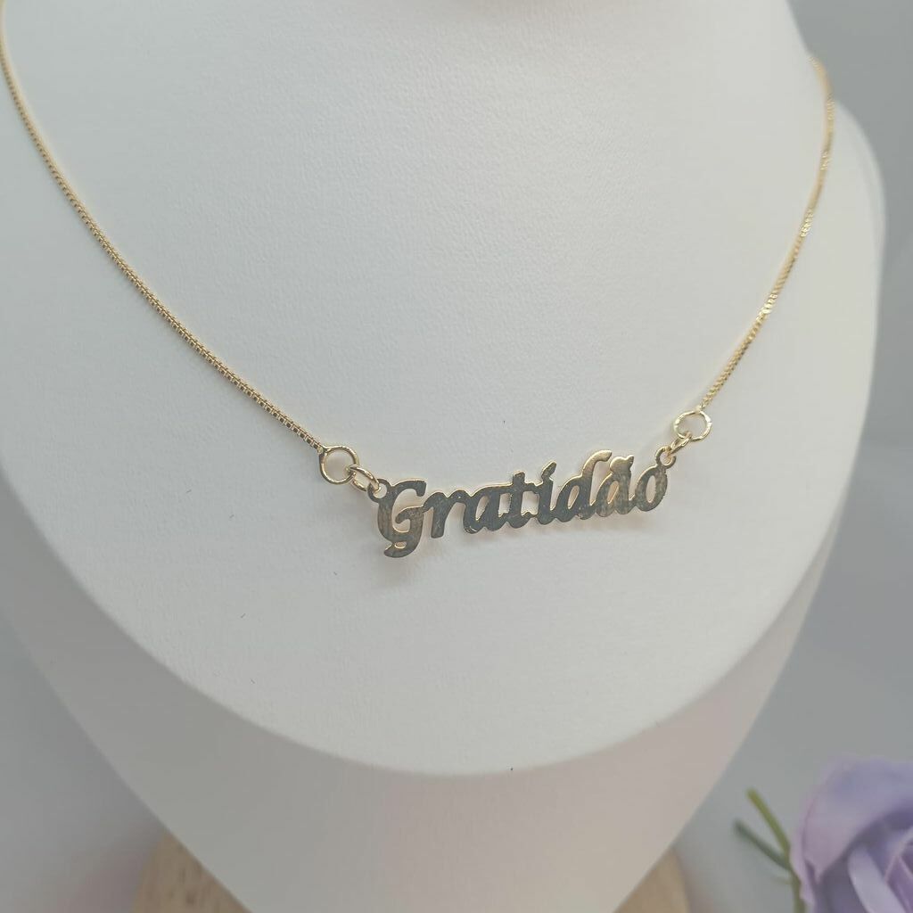Corrente com Pingente Gratidão Semi Jóia Ouro 18k 50cm