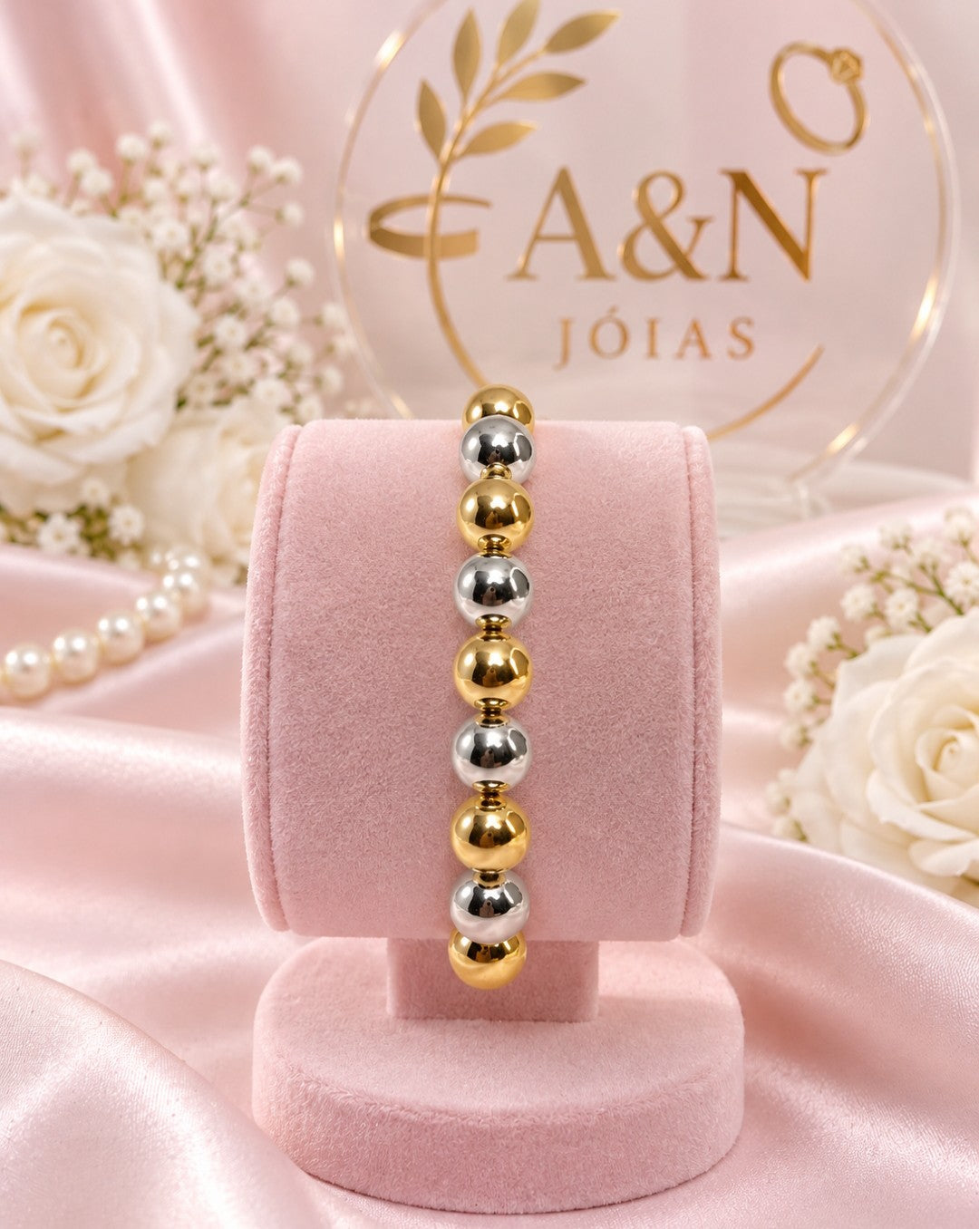 Pulseira Esferas Mix Banho Ouro e Prata