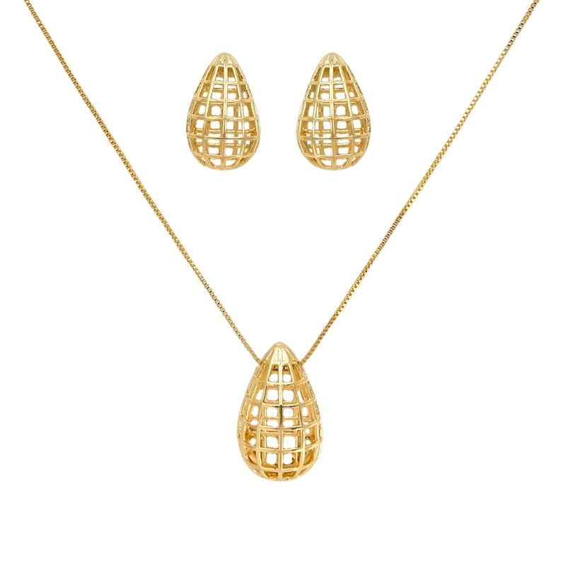 Conjunto Gota Vazado 16x25mm Banhado a Ouro Tam, 45cm