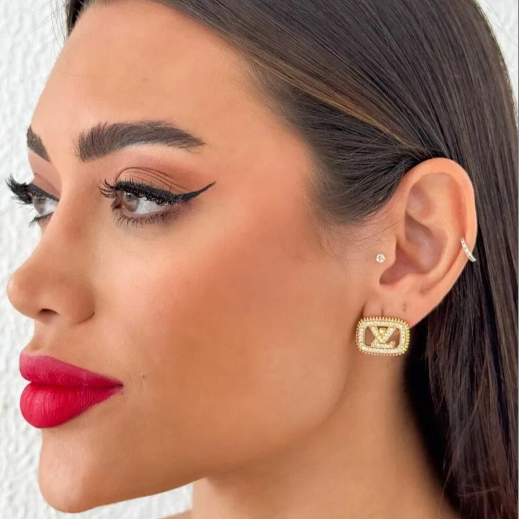 Brinco Quadrado Folheado a Prata Joalherias VL Cravejado