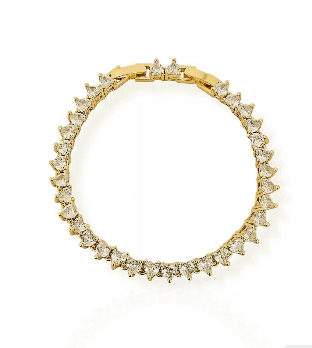 Pulseira Folh. A Prata e Ouro Corações com Cristais