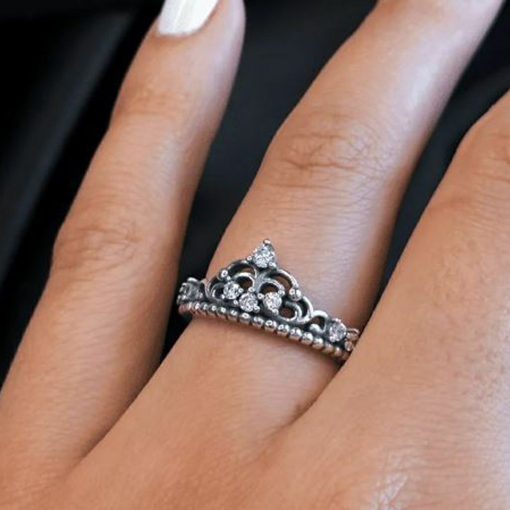 Anel de prata 925 tiara de princesa