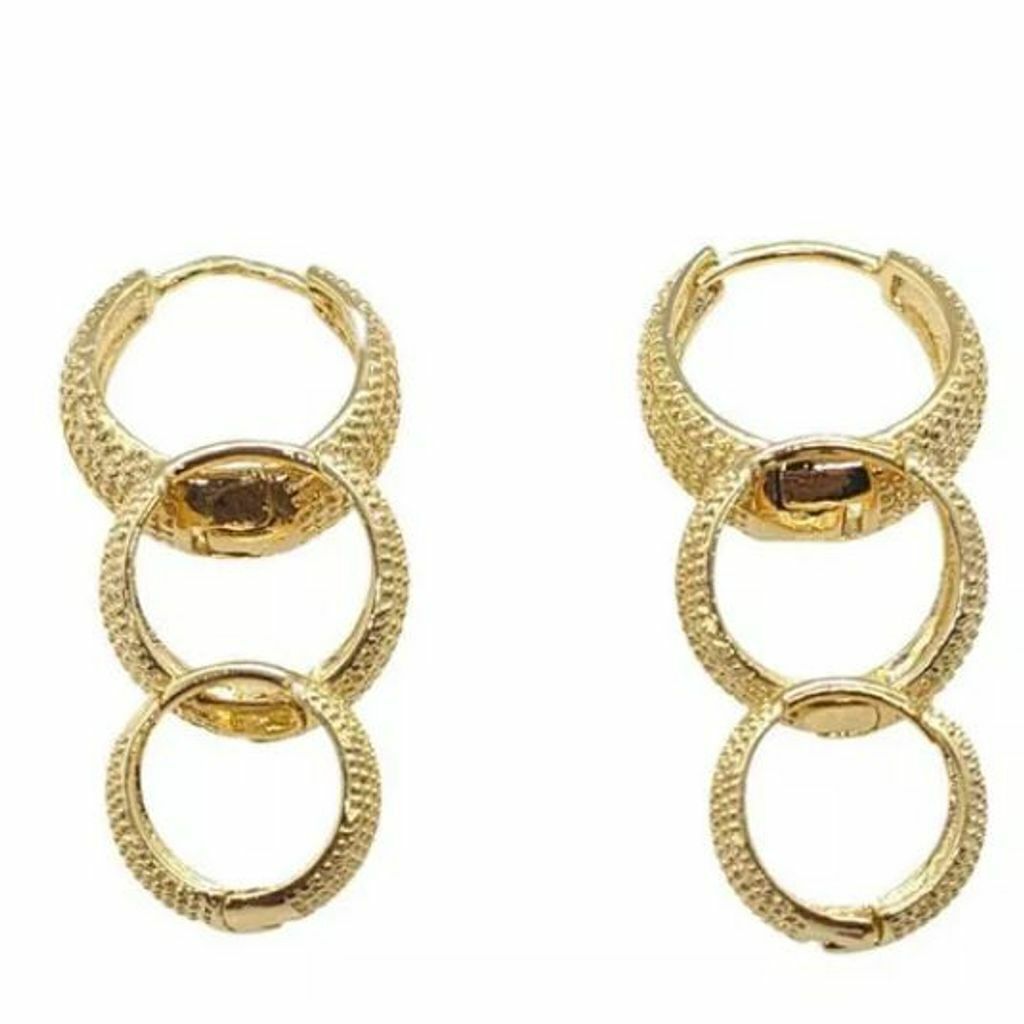 Brinco Folheado A Ouro Trio Argolas Bolinhas Cravejadas