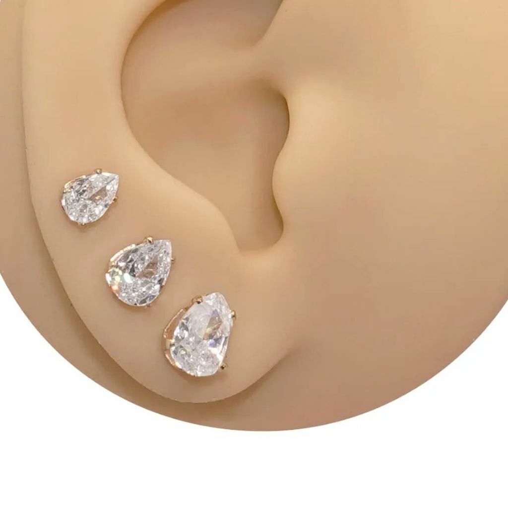 Brinco Trio Gotas Zircônias Cristal Prata 925