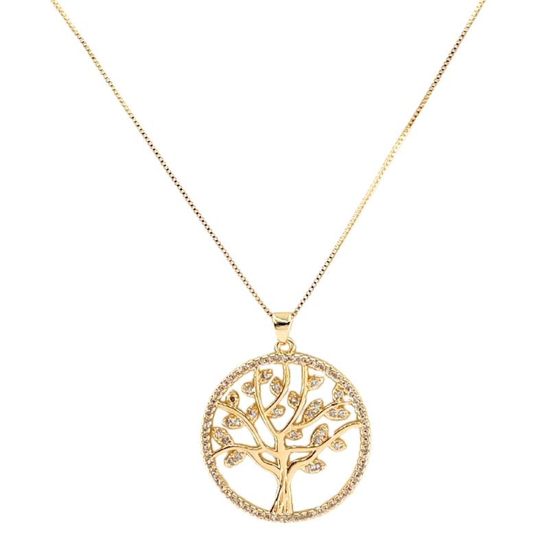Gargantilha Arvore da Vida 30mm Folh. A Ouro 45cm