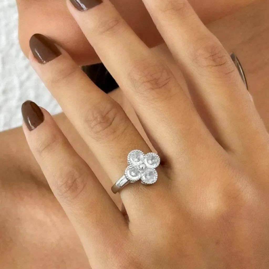 Anel Folheado a Ouro 18k e Prata Inspiração Vg. Com Zirconia