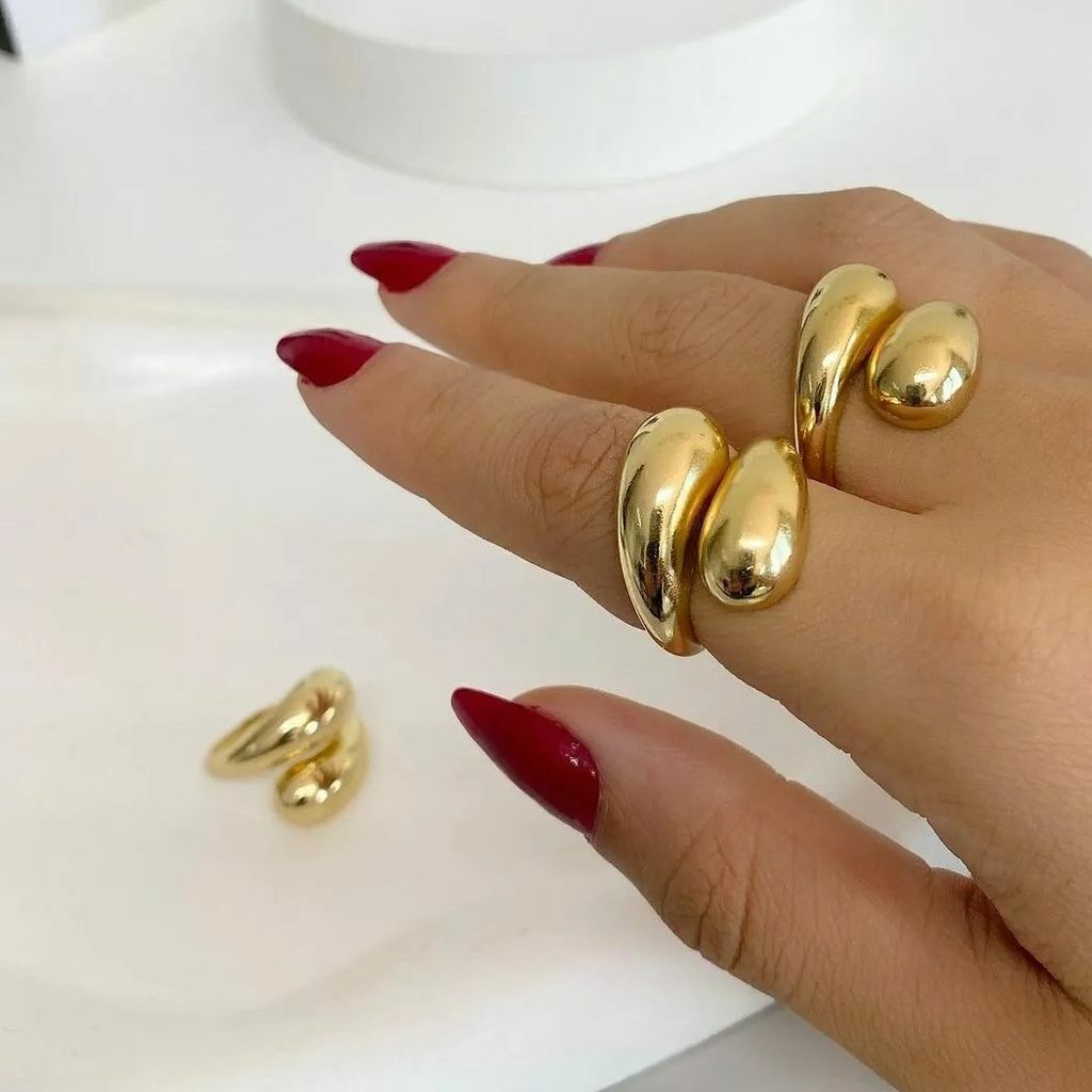 Anel Duas Gotas Banhado a Ouro 18k