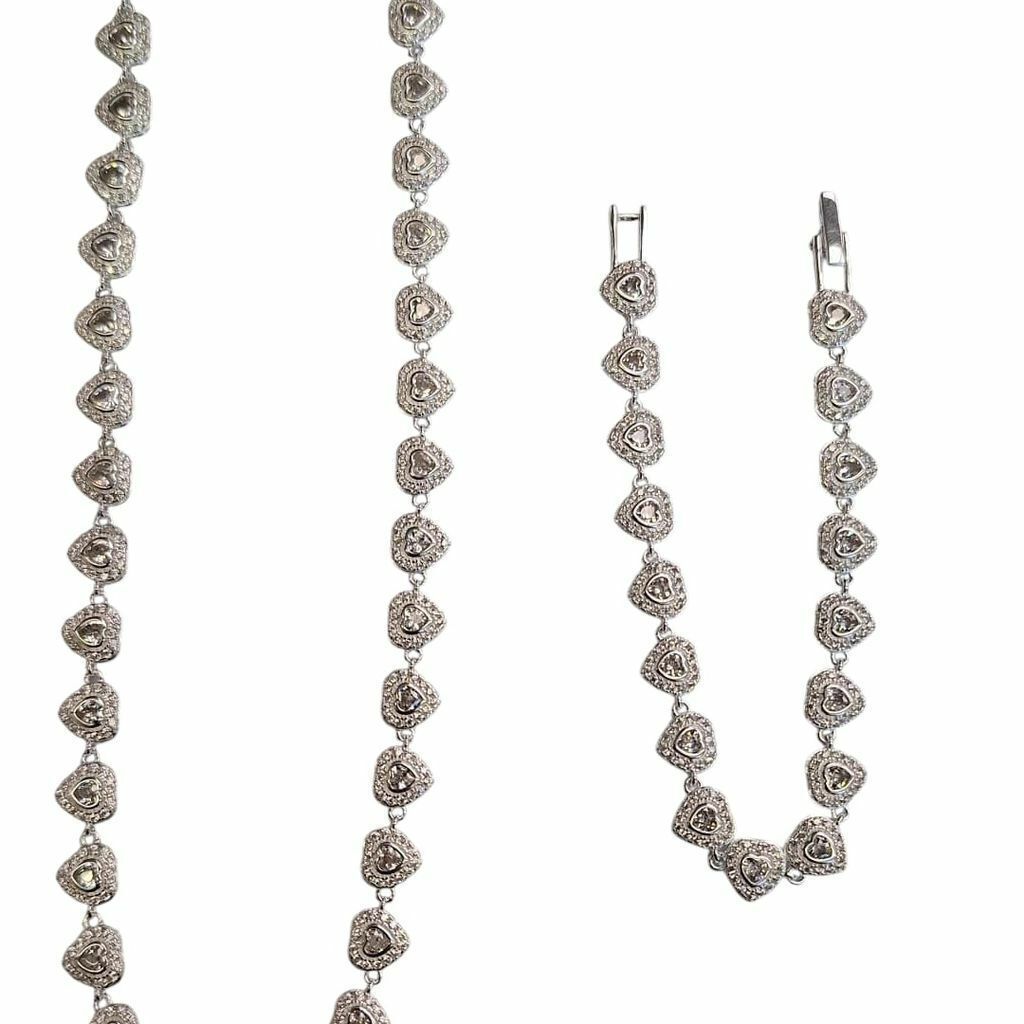 Colar Pedras Swarovski de Corações Prata 925