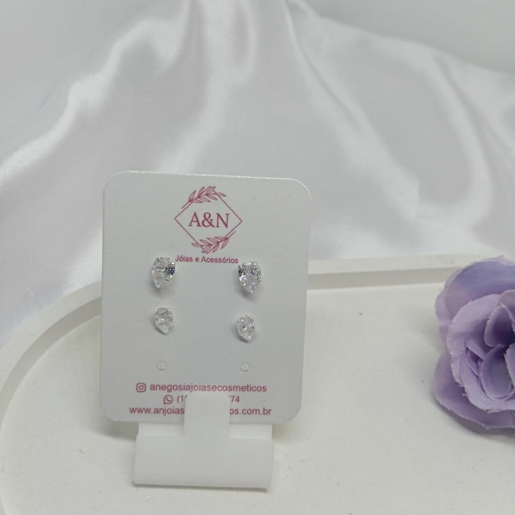 Brinco Duo Gotas Zircônias Cristal Prata 925