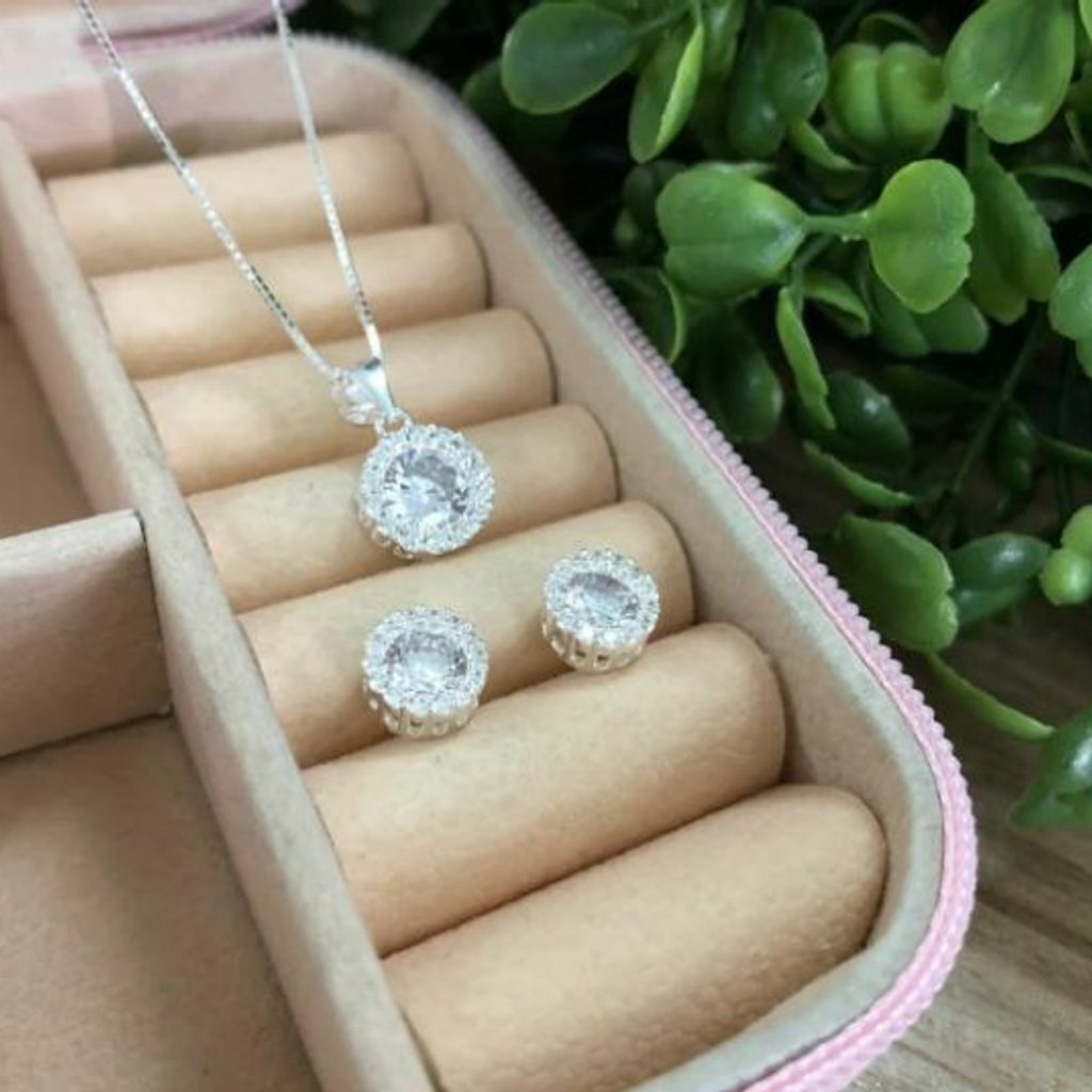 Corrente Conjunto Zircônia Redondo com Borda Cravejada 45cm