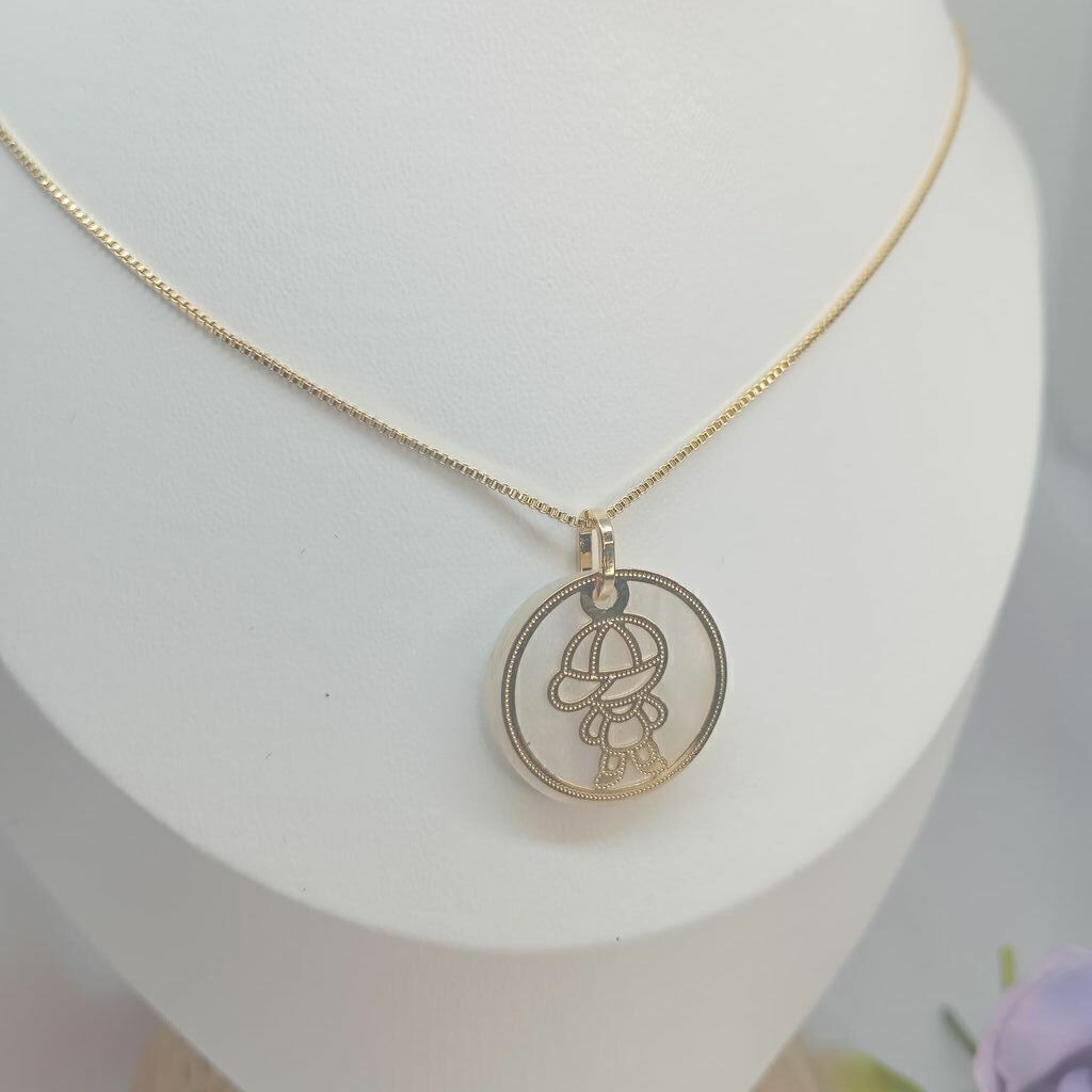 Corrente com Pingente Menino pedra branca Semi Jóia Ouro 18k