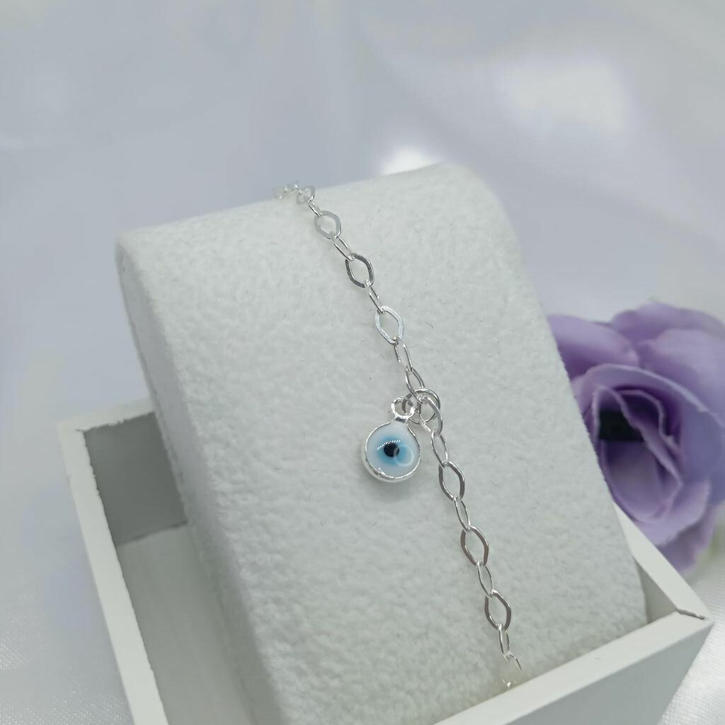 Pulseira 1 Olho Grego Branco 1,5gr