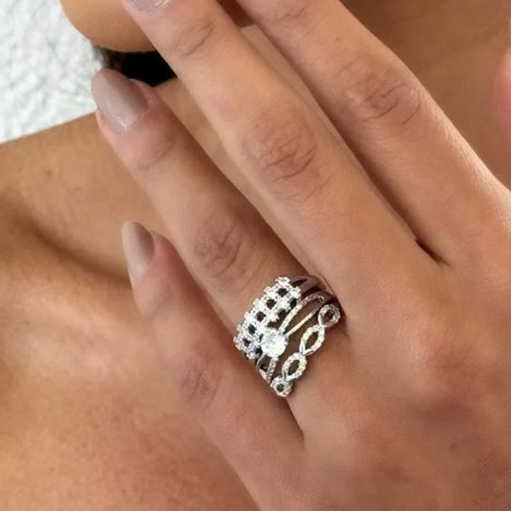 Anel Kit Com Ponto de Luz Trançado prata