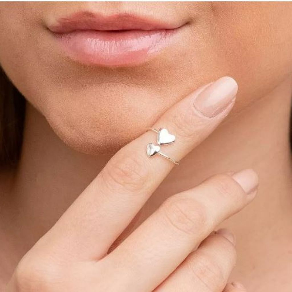 Anel Falange Dois Corações Prata 925