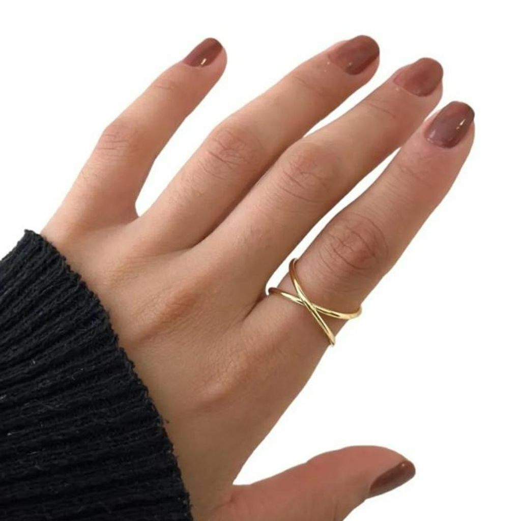 Anel Regulável Modelo X Cruzado Vazado Banhado a Ouro 18k