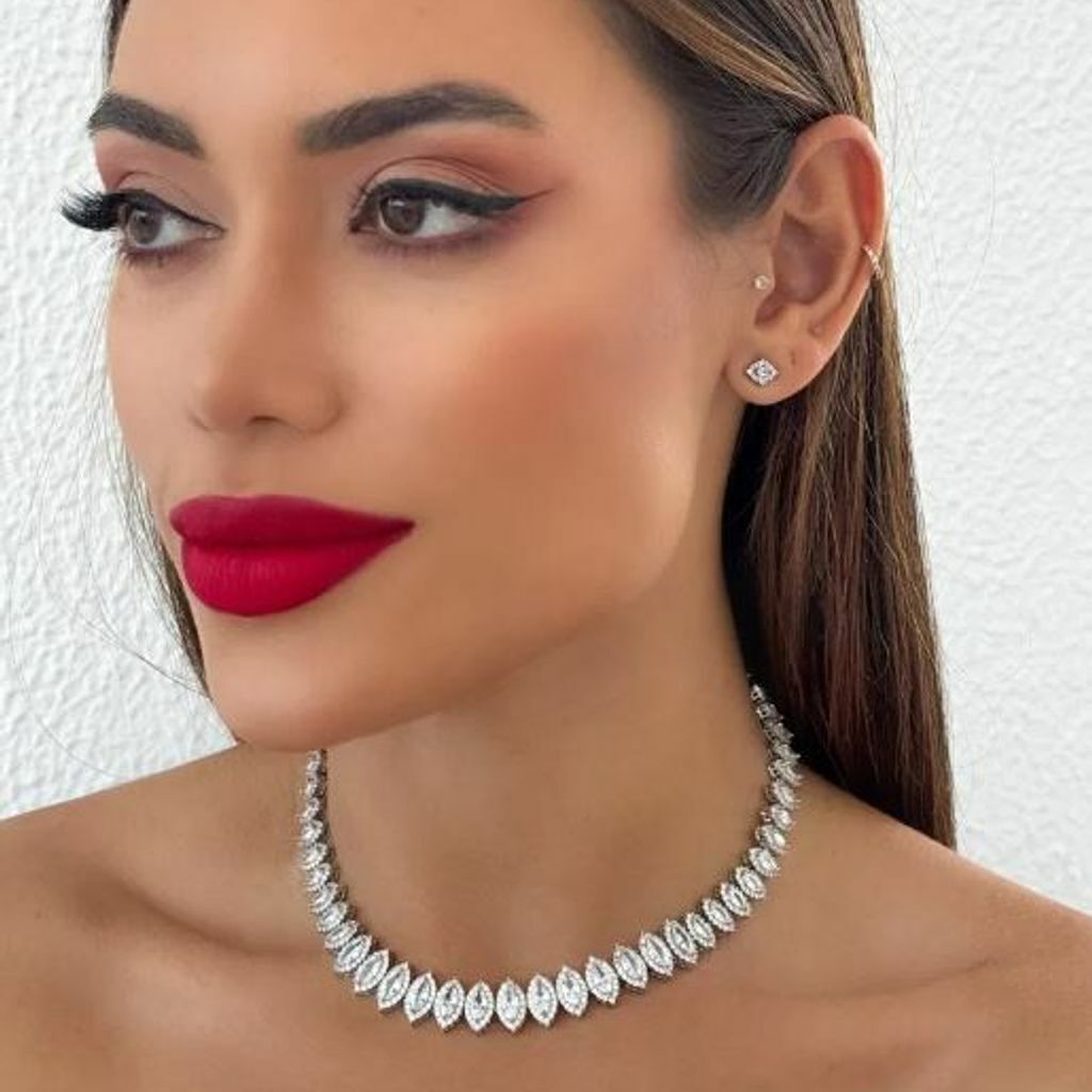 Colar Design Oval Com Zircônia Semi Jóia Prata Inspiração Swarovisk