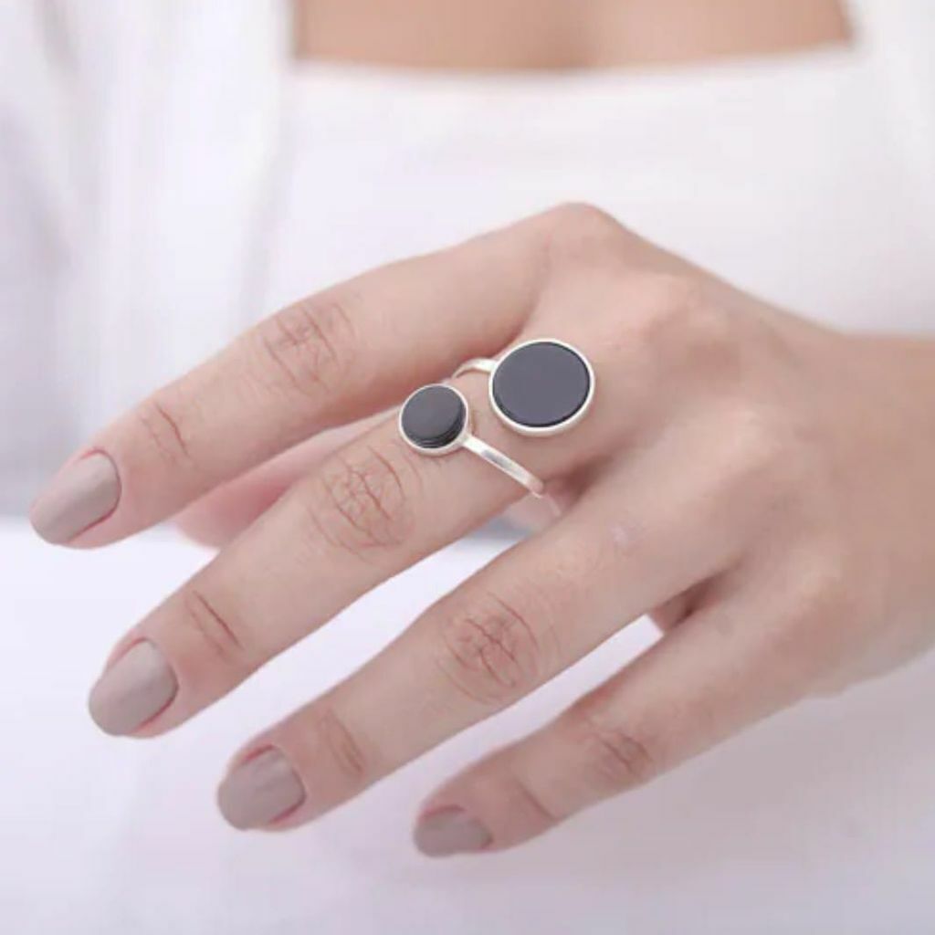 Anel Ágatas Negra Regulável