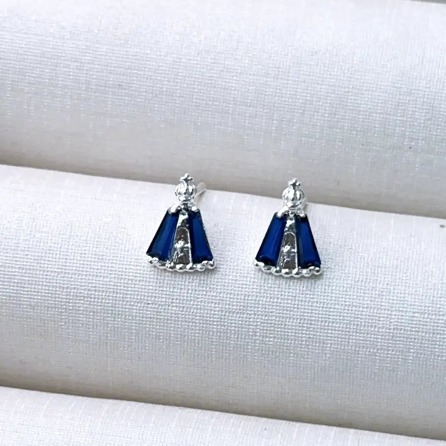 Brinco Nossa Senhora Aparecida Manto de Zircônias Azul prata 925