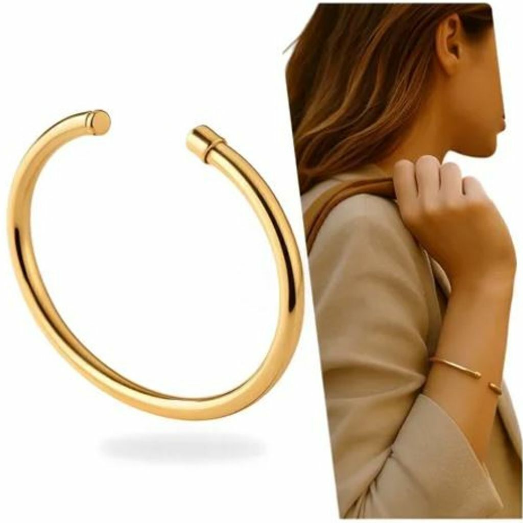 Bracelete com Abertura Redondo Liso Folheado a Ouro