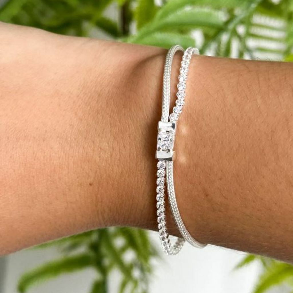 Pulseira 2 Fios com Pedra Zircônia Prata 925