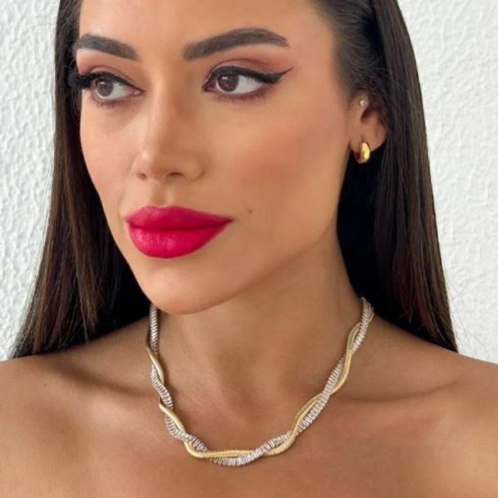 Colar Fita Com Navetes Ouro