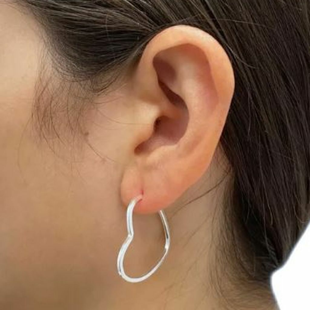 Argola de prata 925 coração fio quadrado liso 3,5cm