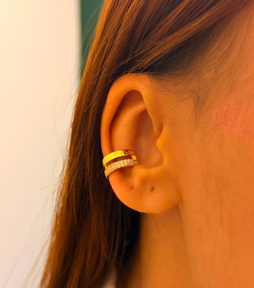 Piercing Fake Duplo Cartier com Zircônia Banhado a Prata e Ouro