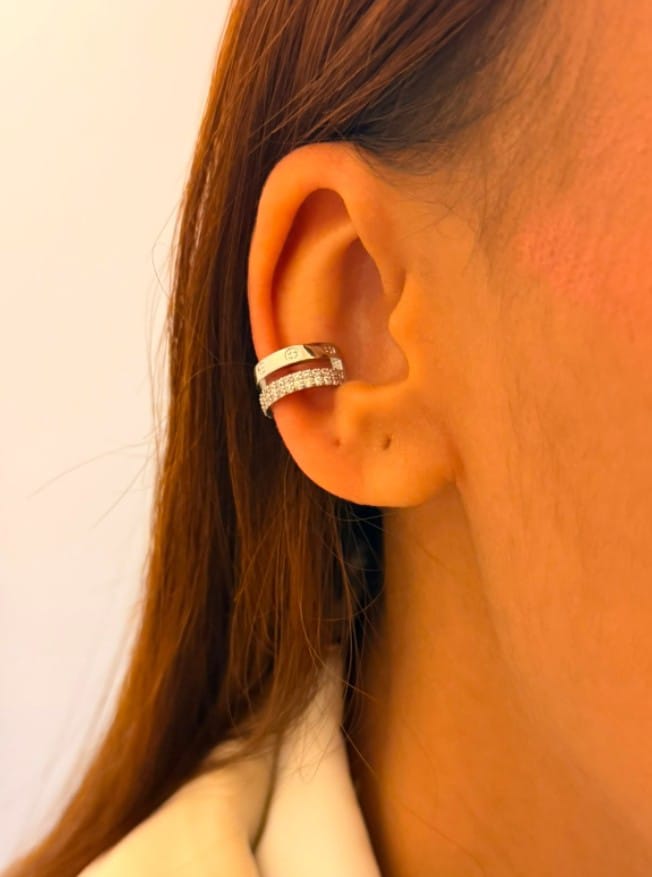 Piercing Fake Duplo Cartier com Zircônia Banhado a Prata e Ouro
