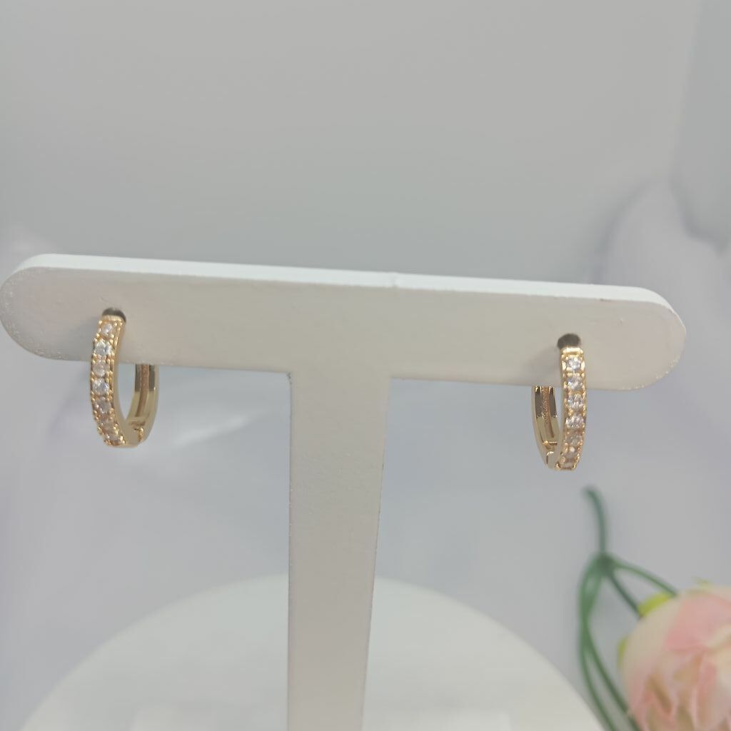 Brinco Argolas Pequena Cravejada 1 Filete Semi Jóia Ouro 18k