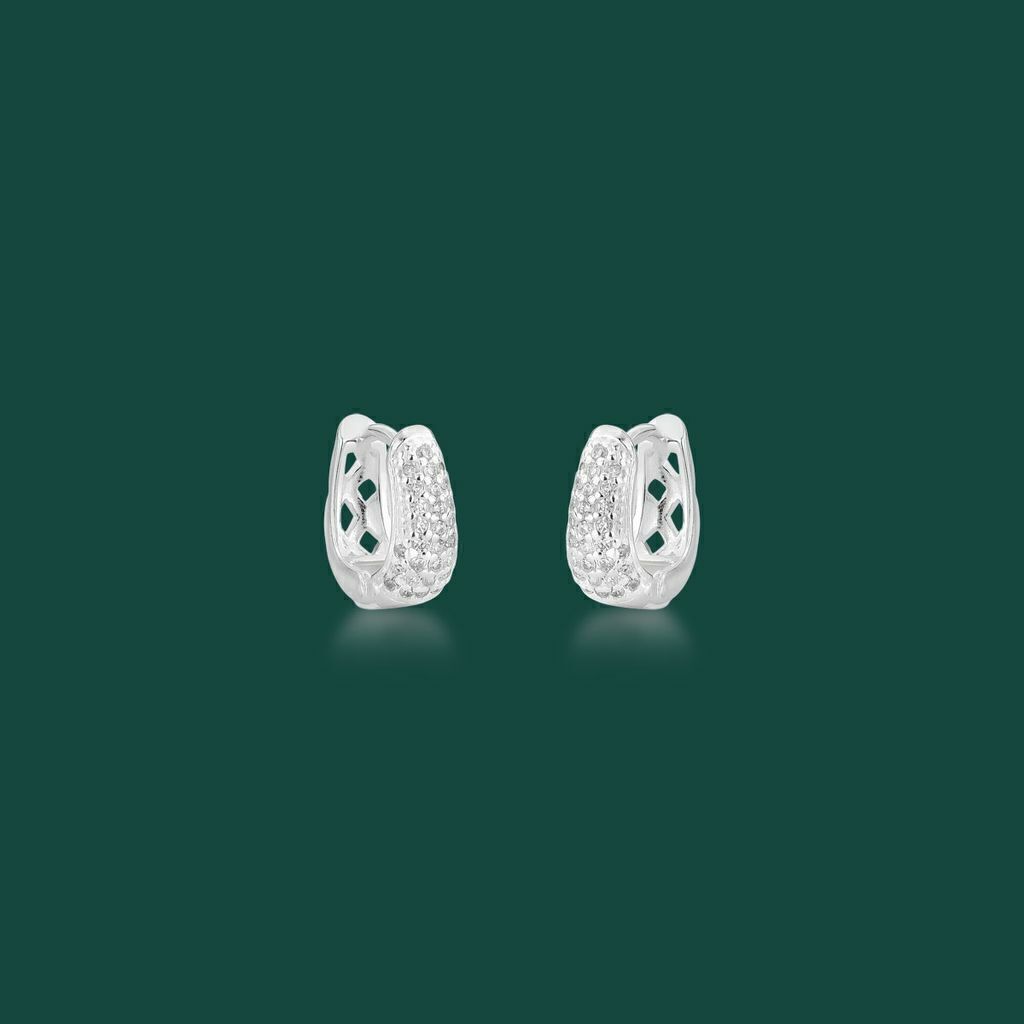 Brinco Oval Cravejada Prata Pura