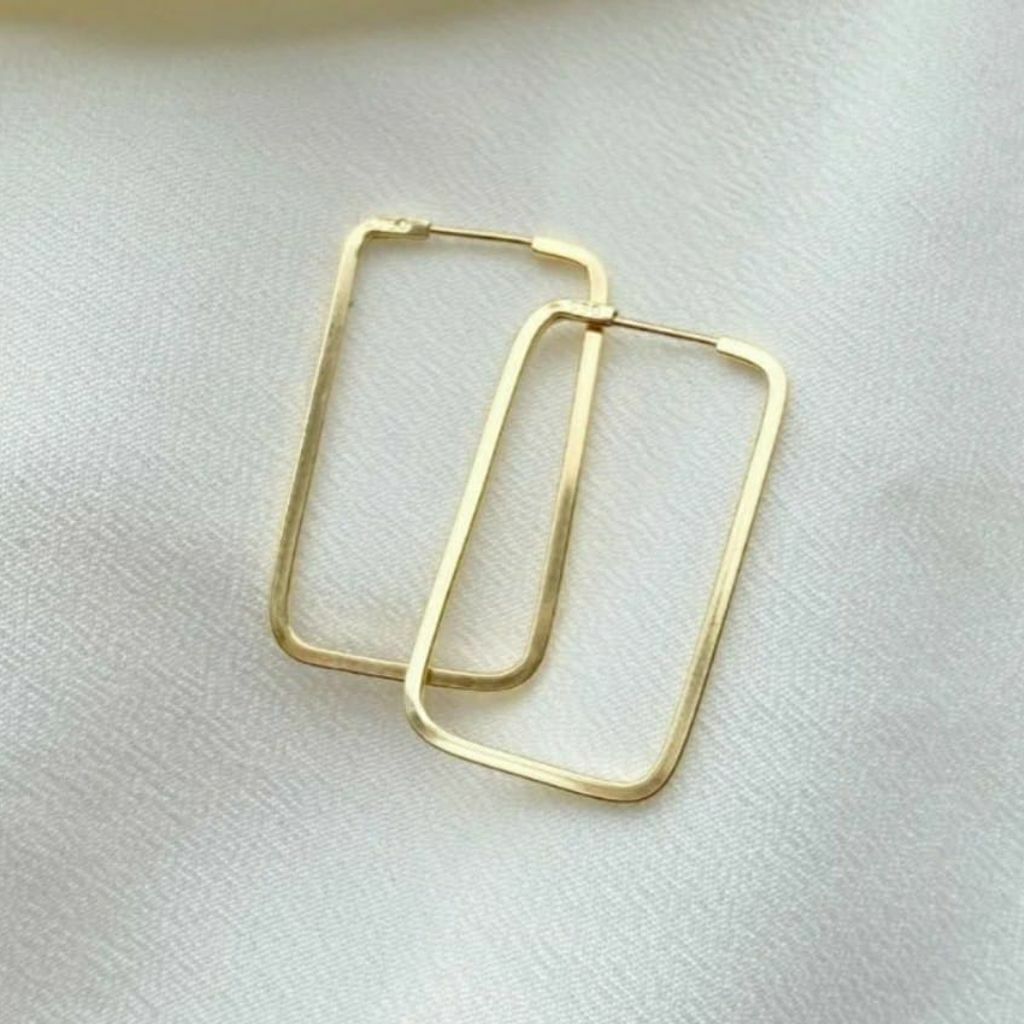 Brinco Semi Jóia Ouro 18k Retangular Fio Quadrado