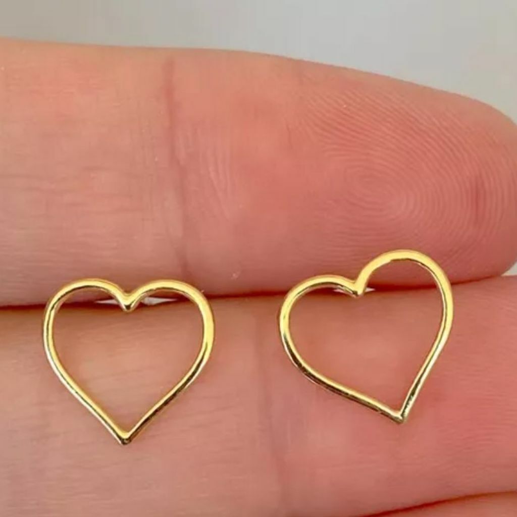 Brinco Semi Jóia Ouro Coração Fixo Médio