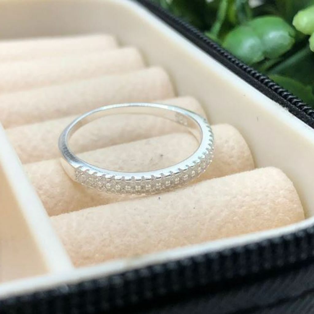 Anel de prata 925 aparador 2 fileiras cravejadas