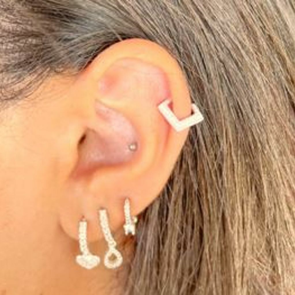Piercing Helix Cartilagem Argola Retangular Cravejada Prata 925