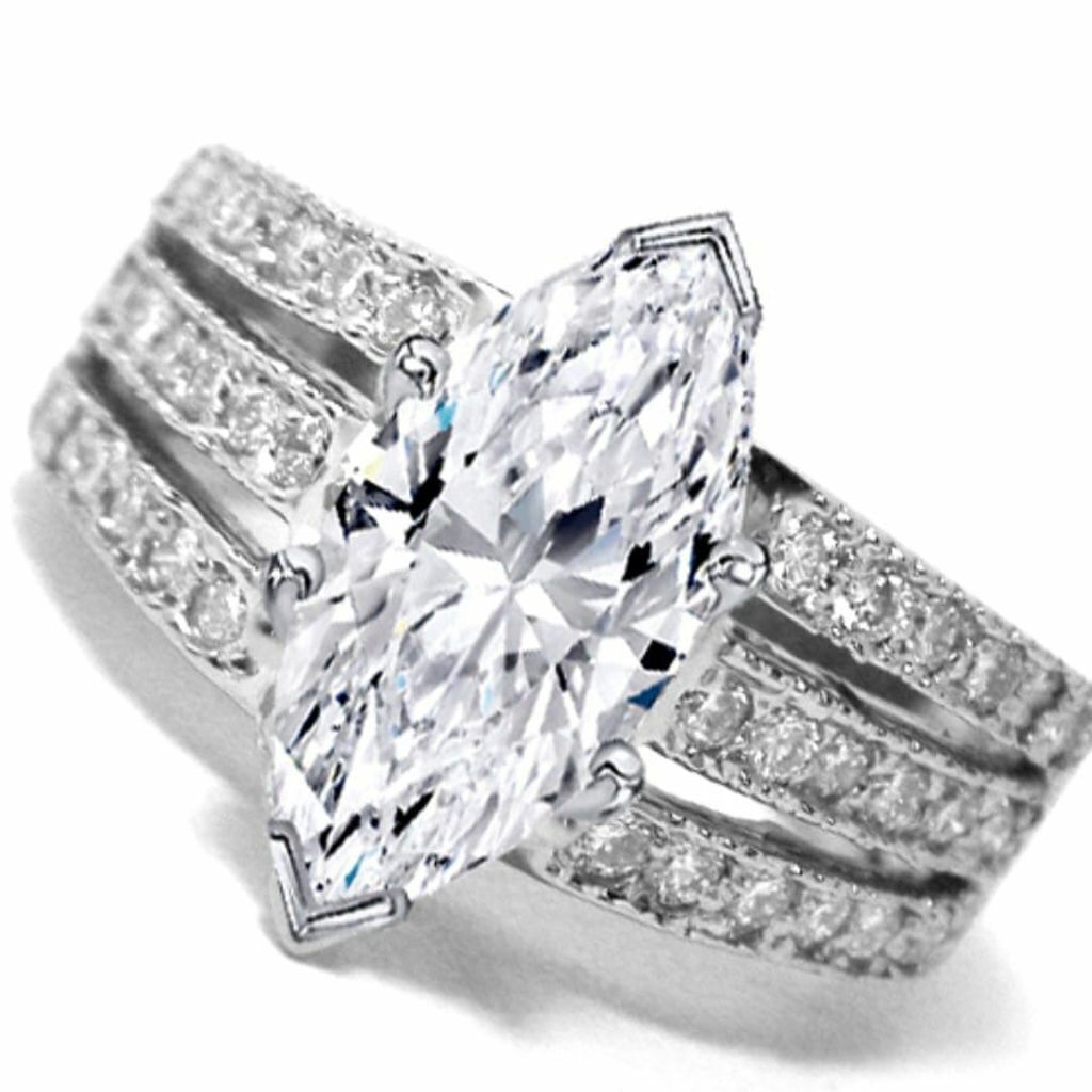 Anel de prata 925 3 filetes cravejado com pedra navete cristal