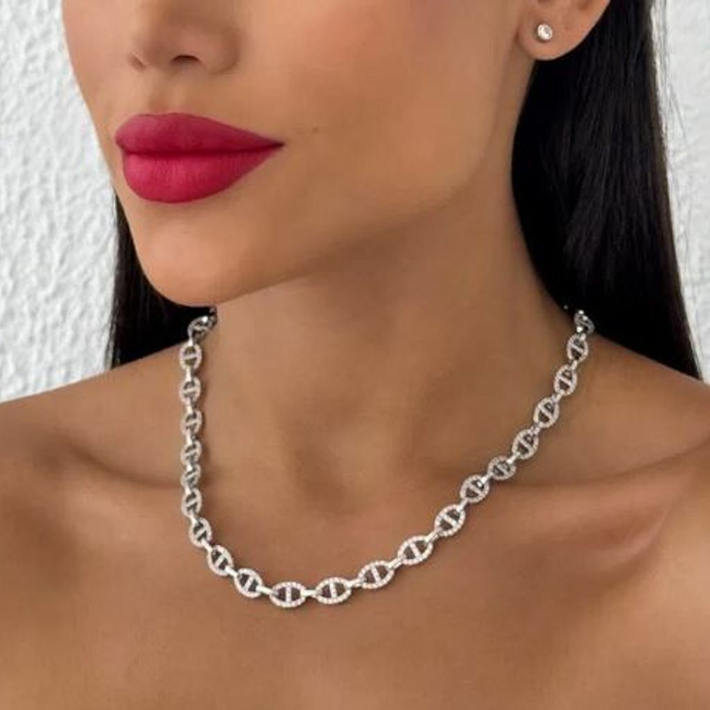 Colar Folheado a Ouro 18k e Prata Inspiração Grandes Joalheria Com Zircônia