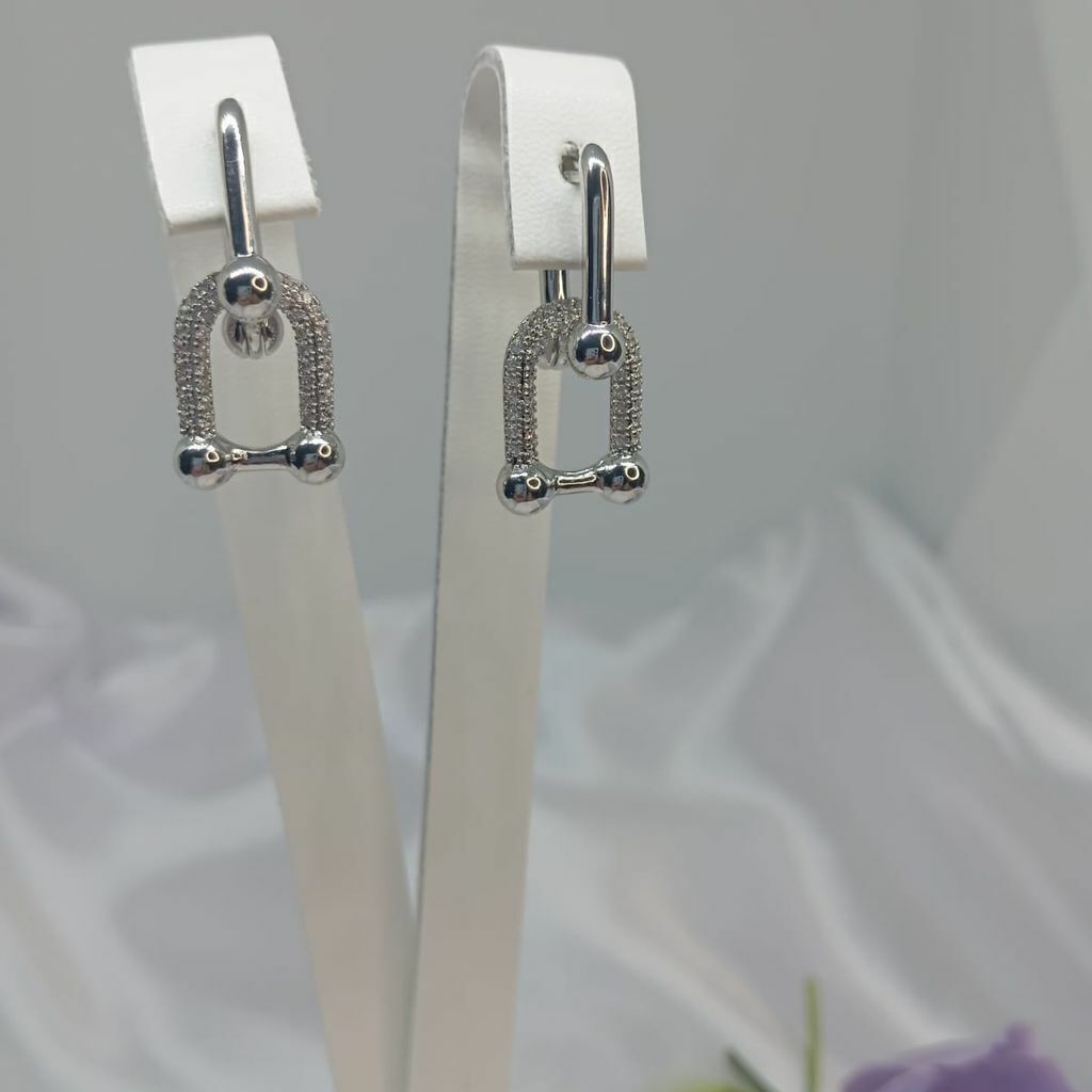 Brinco Argola Elos Corrente Cravejada Inspiração Tiffany Ródio Branco