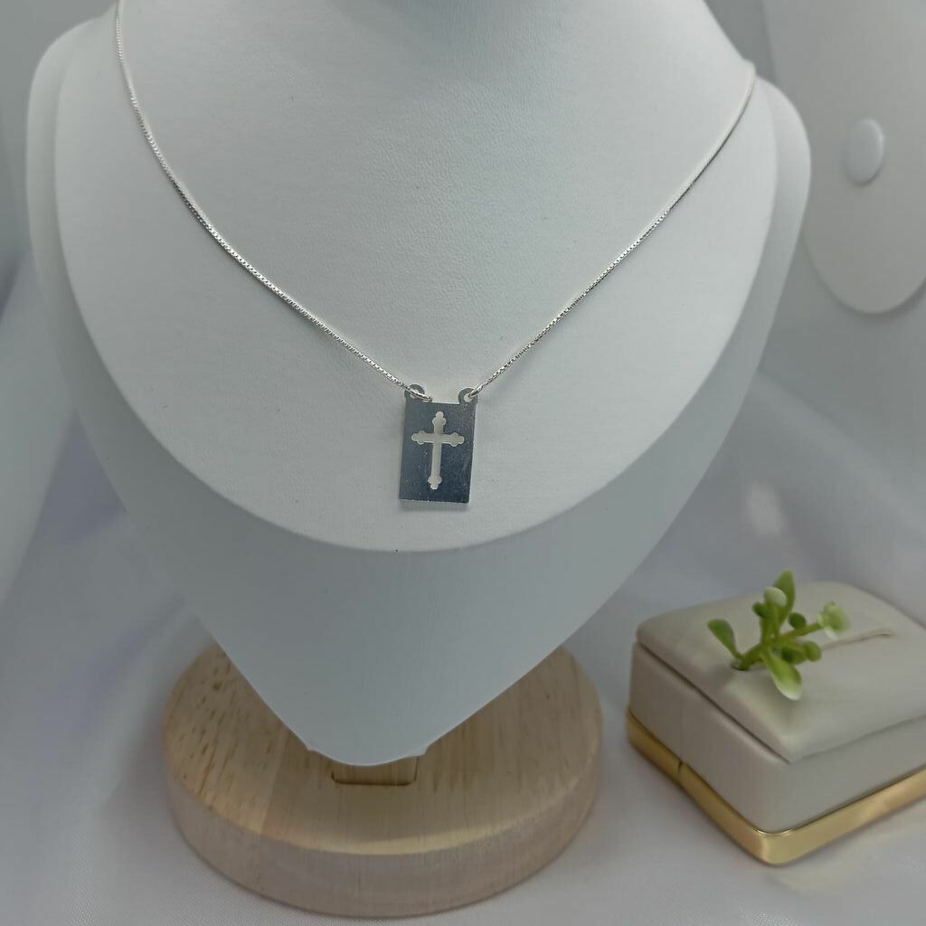 Corrente C/ Pingente Plaquinha Cruz 45cm