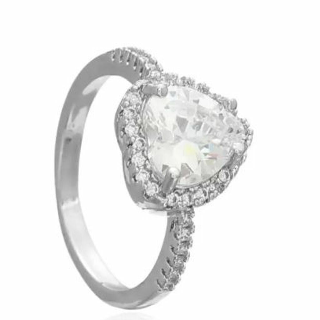 Anel Pedra Zircônia Coração com Cravejado 9mm