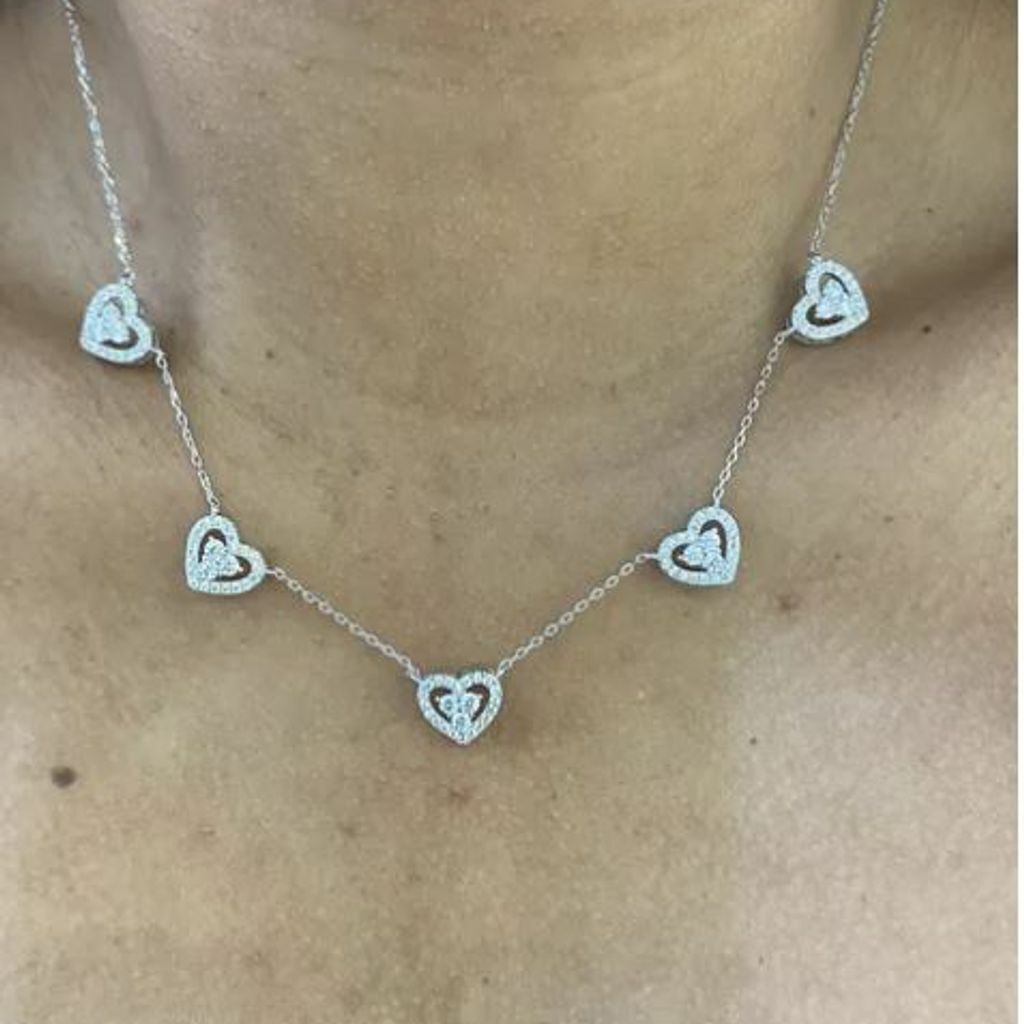 Corrente Gargantilha Corações Prata Pura